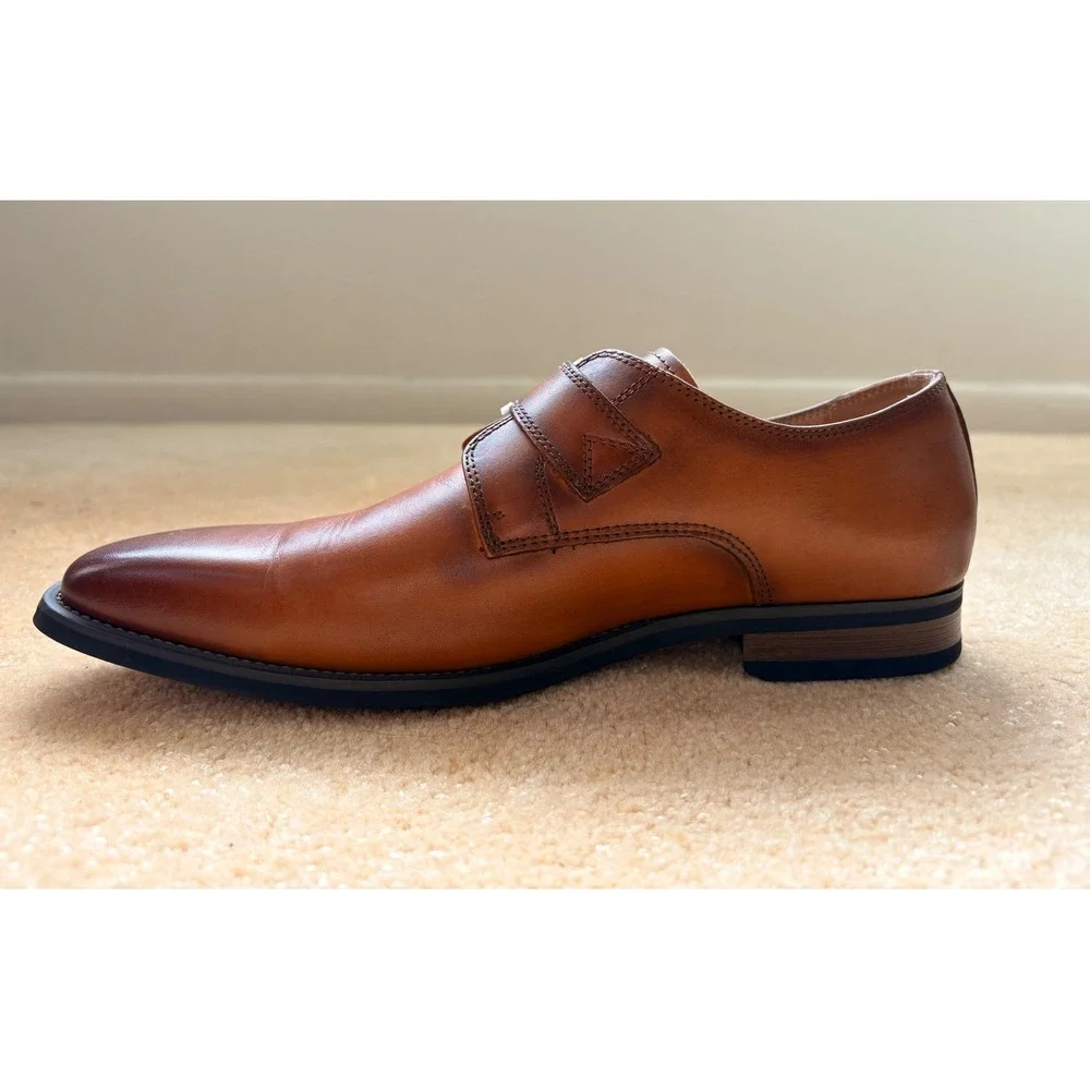 La Milano Mens Monk Strap‎ Dress Shoes Size 8 Cognac Leather Formal Wedding Lux